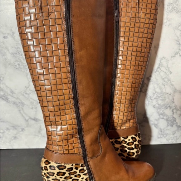 Sesto Meucci Brown Over the Knee Boots with Leopard Accent - Picture 6 of 6